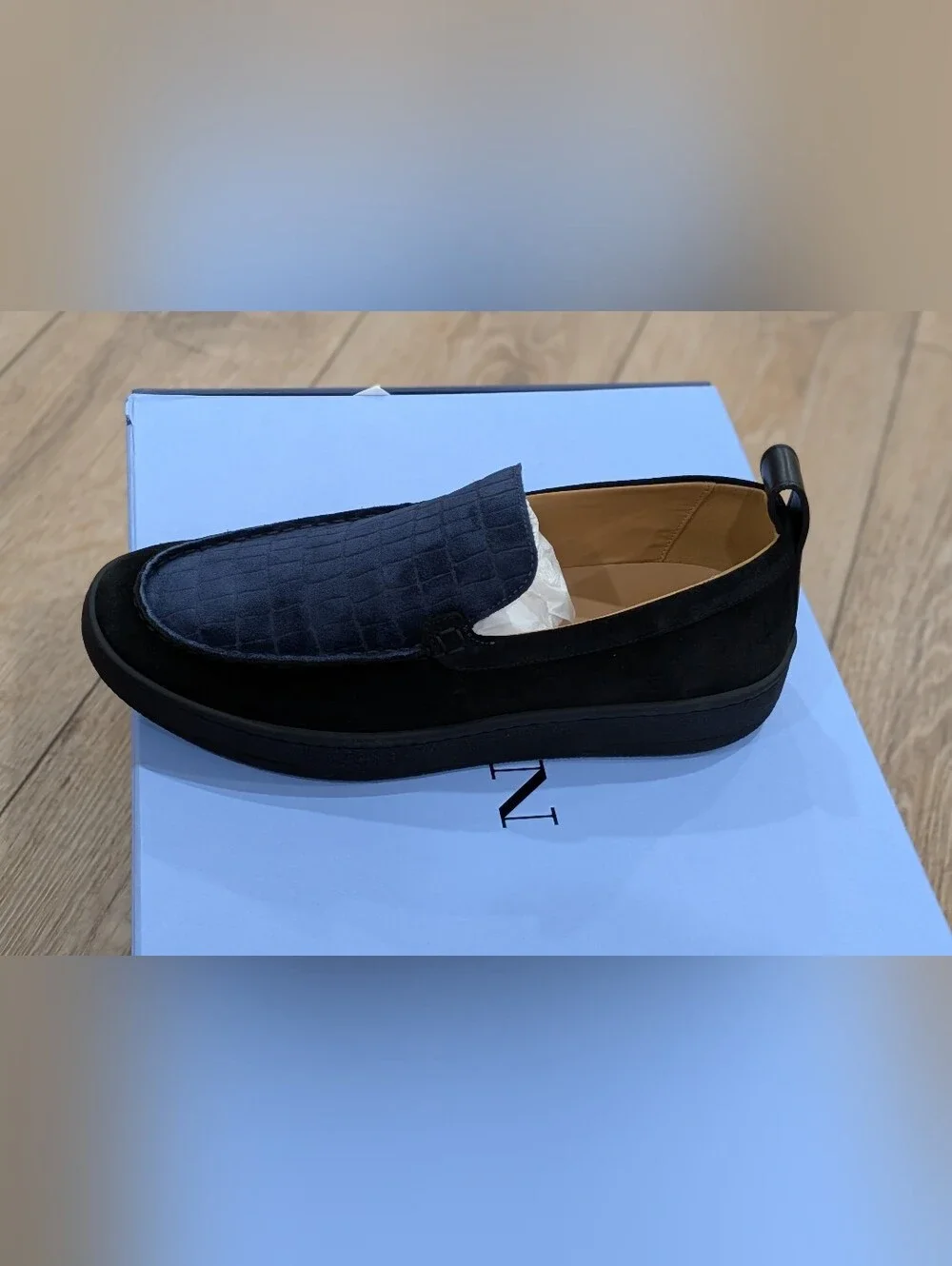 $690 Mens Lanvin Croco-Embossed Suede Low-Top Sneakers Navy UK 9 US 10